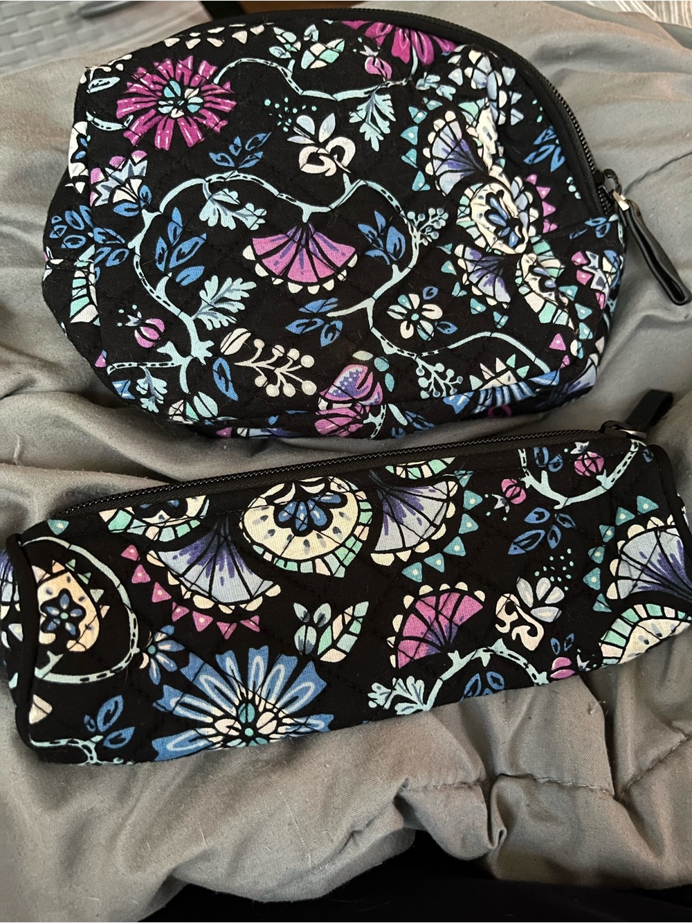 Vera Bradley Floral Black Quilted Cosmetic Pouches - Set